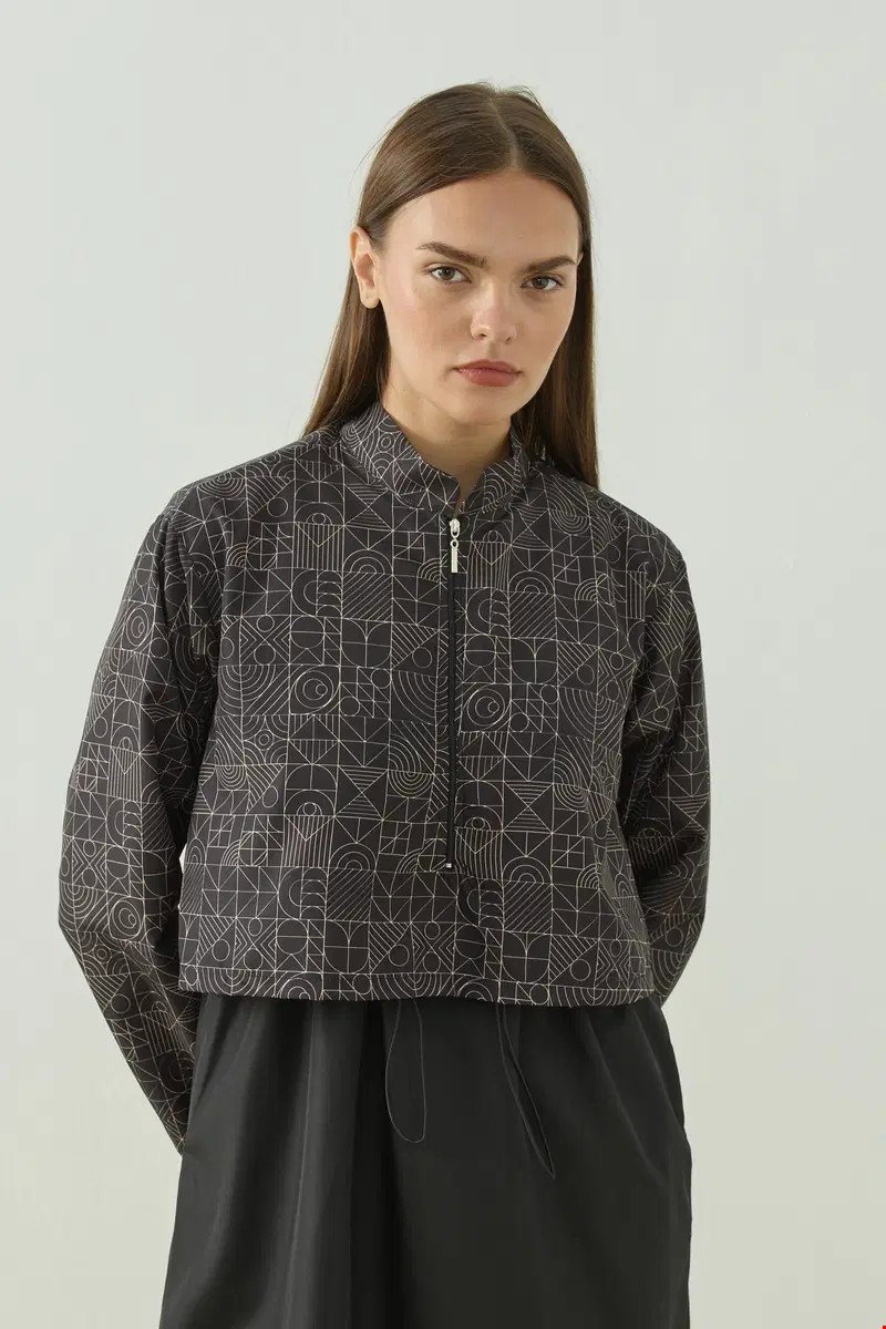 Qanu Pattern Tesettür Mayo Tunik Siyah