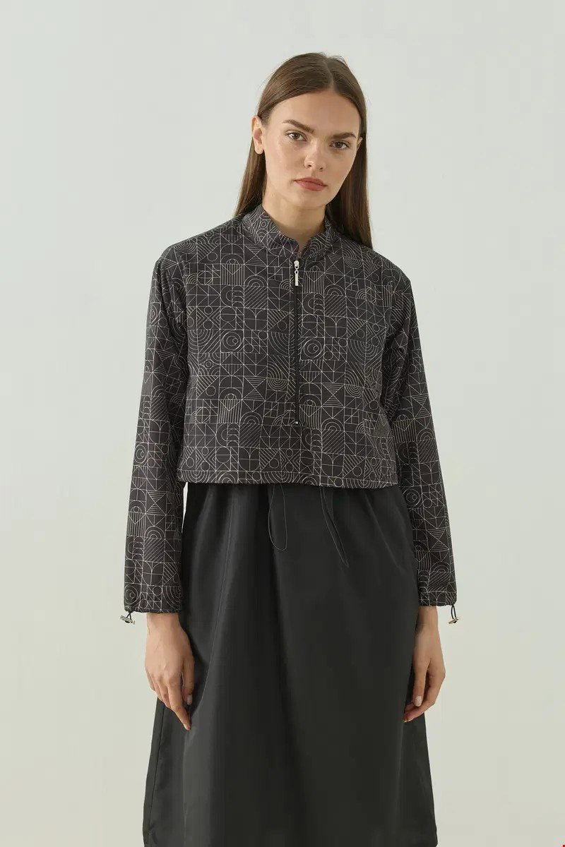 Qanu Pattern Tesettür Mayo Tunik Siyah