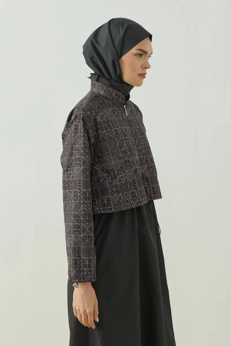 Qanu Pattern Tesettür Mayo Tunik Siyah