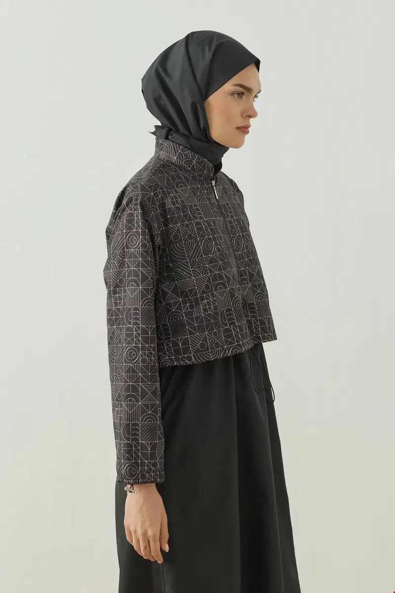 Qanu Pattern Tesettür Mayo Tunik Siyah