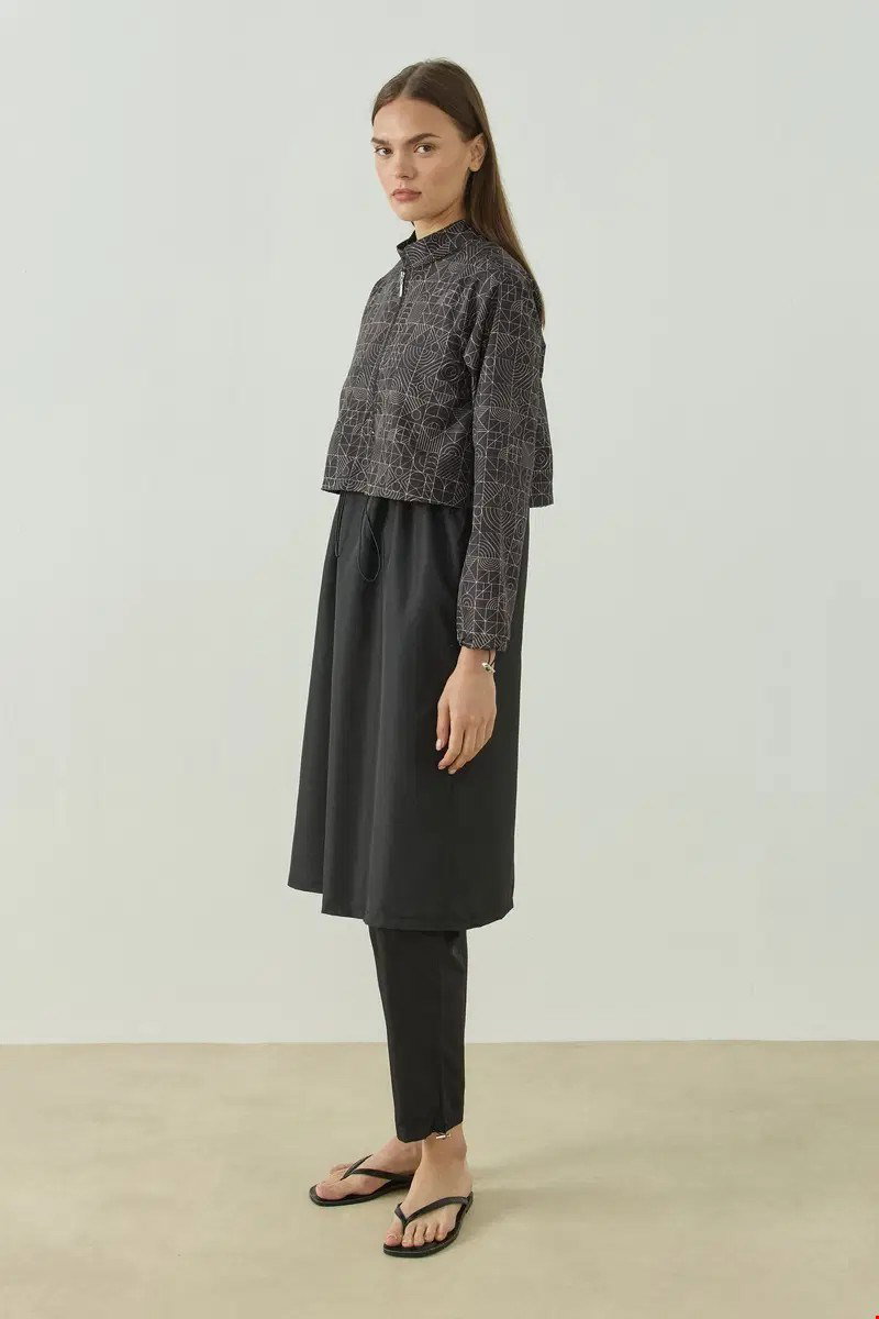 Qanu Pattern Tesettür Mayo Tunik Siyah