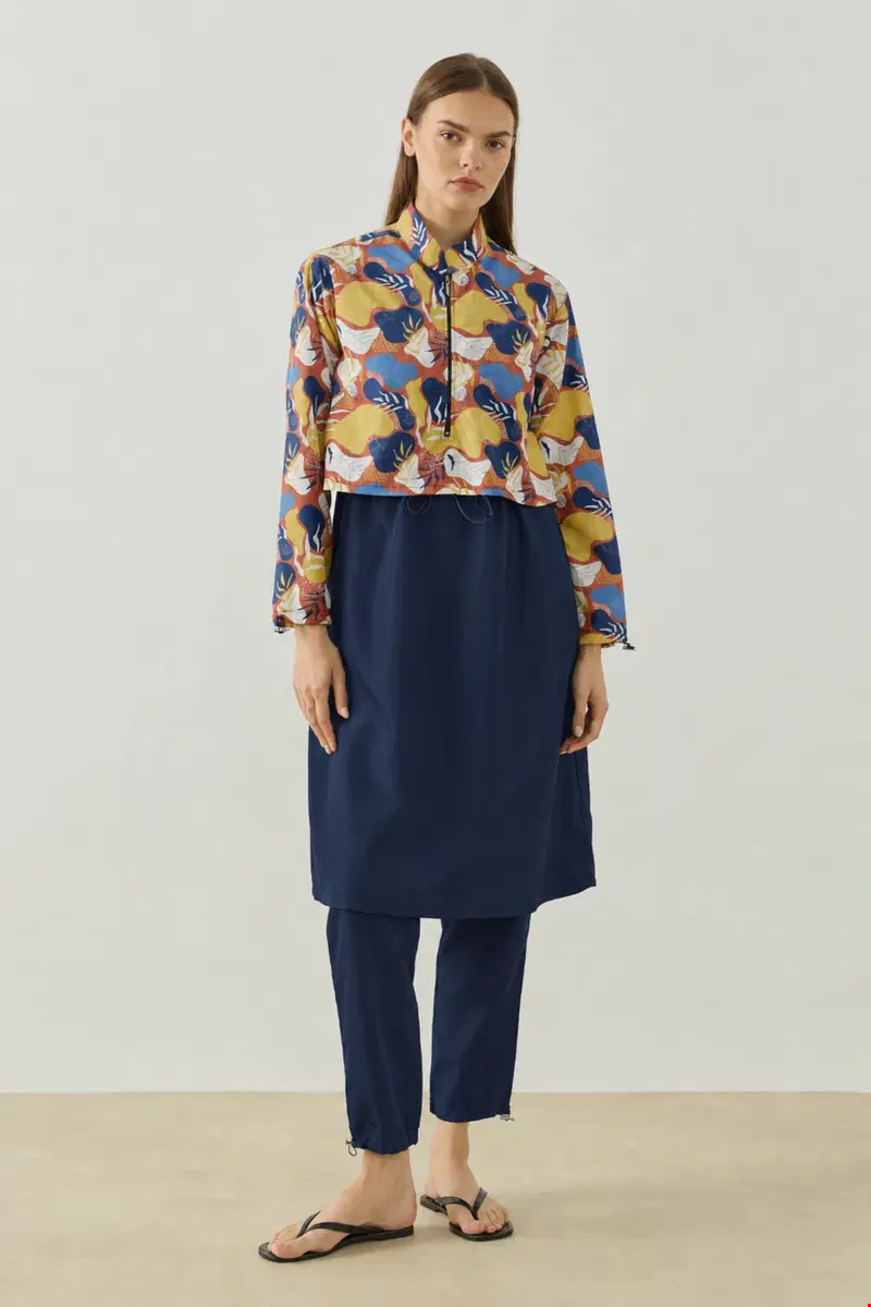 Qanu Pattern Tesettür Mayo Tunik Turuncu 