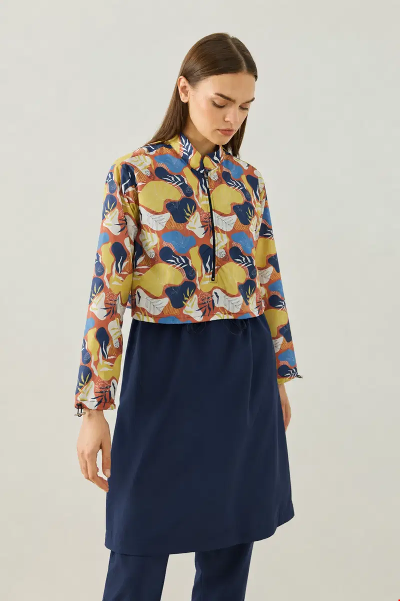 Qanu Pattern Tesettür Mayo Tunik Turuncu 