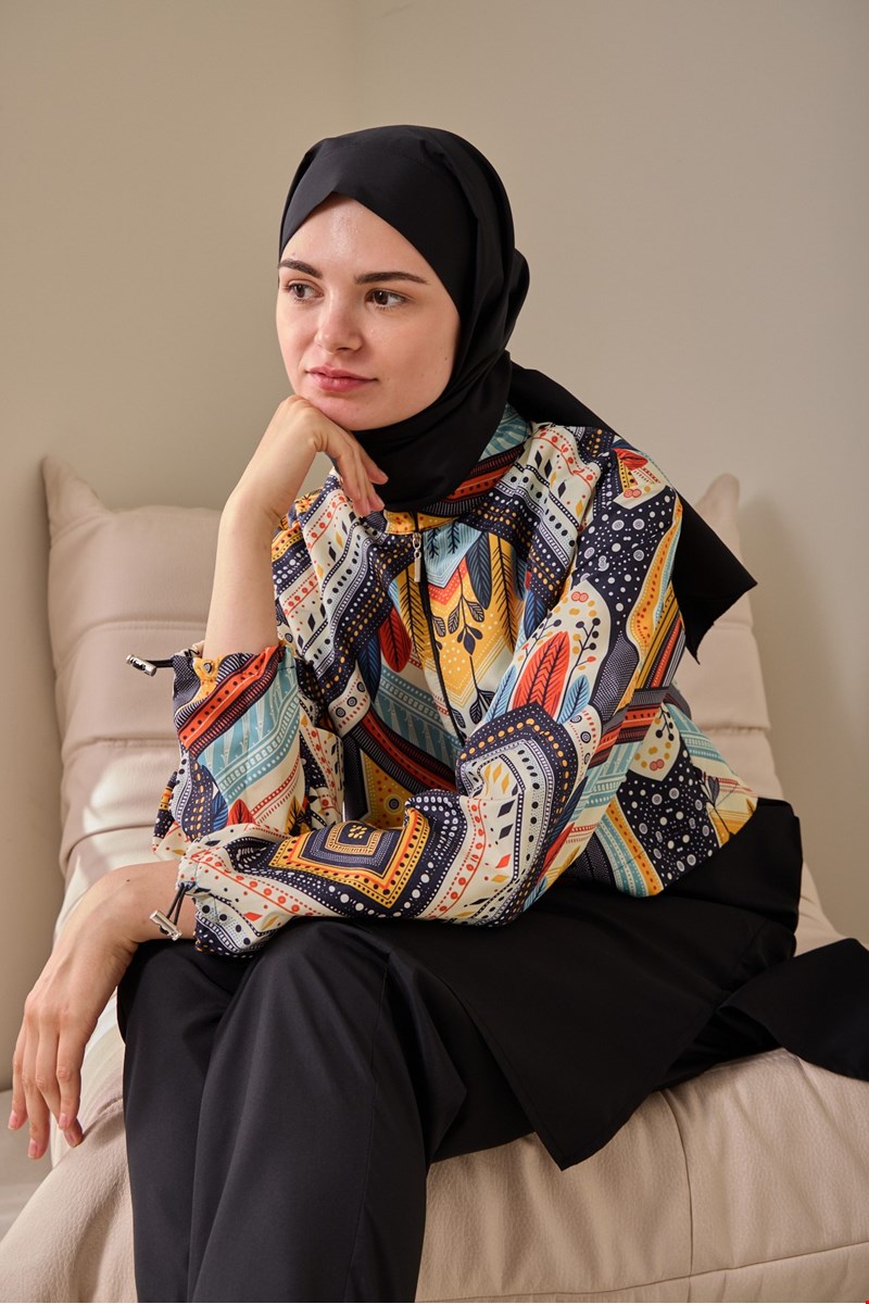 Qanu Renkli Desenli Mayo Tunik Sarı 