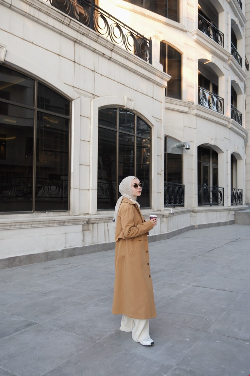 Qanu Rüzgarlıklı Trençkot Camel 