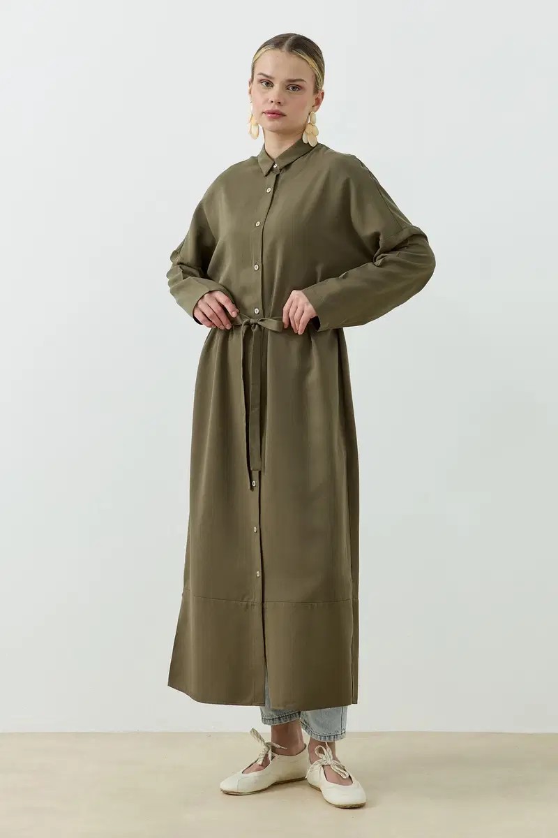 Qanu Tensel Oversize Gömlek Haki