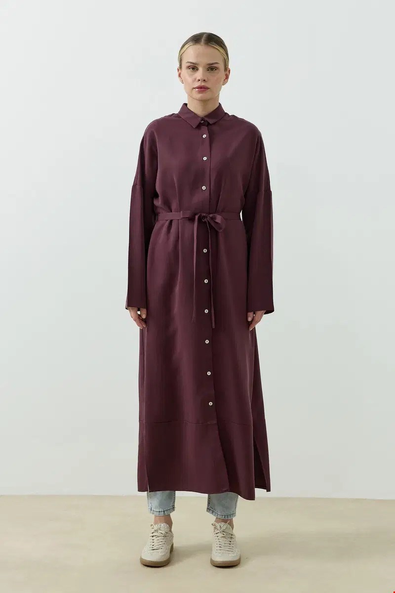 Qanu Tensel Oversize Gömlek Mürdüm
