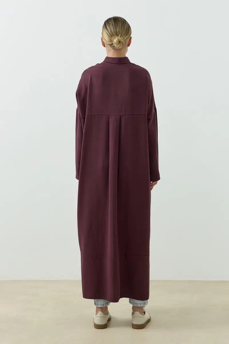 Qanu Tensel Oversize Gömlek Mürdüm