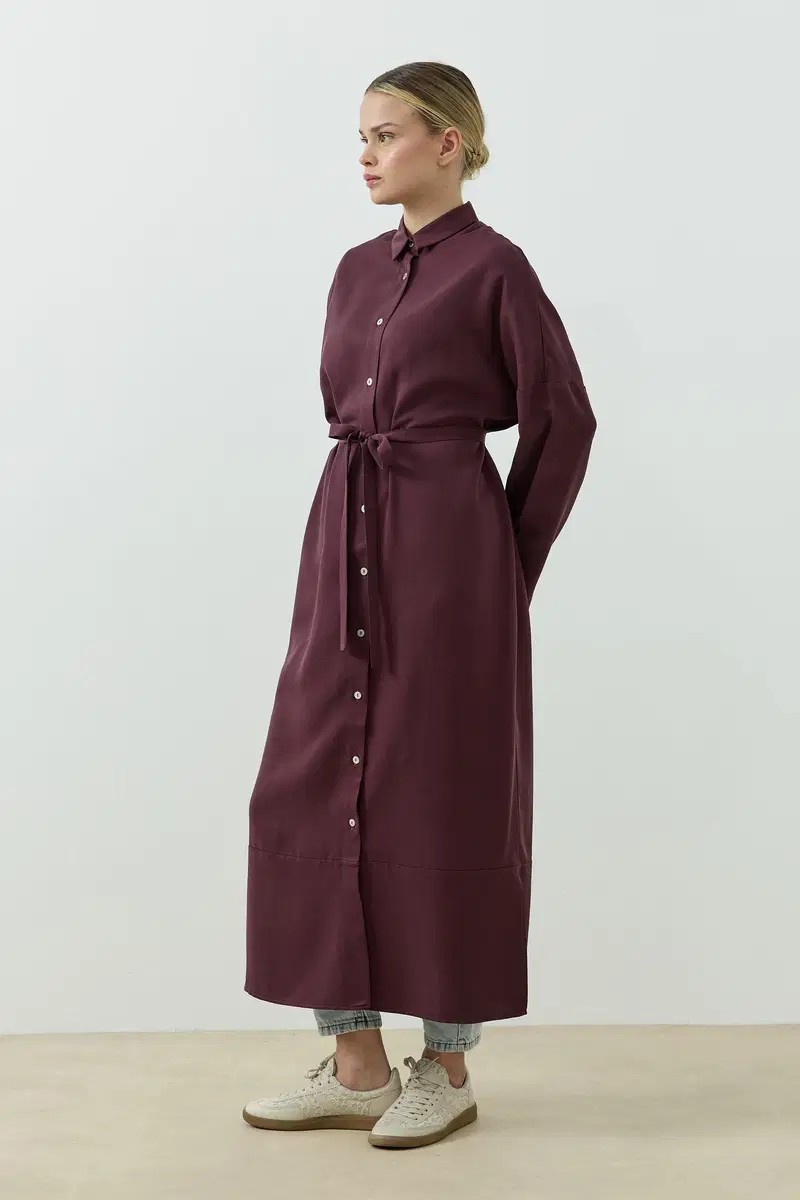 Qanu Tensel Oversize Gömlek Mürdüm