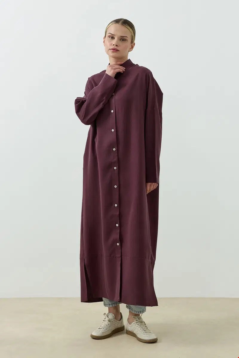 Qanu Tensel Oversize Gömlek Mürdüm
