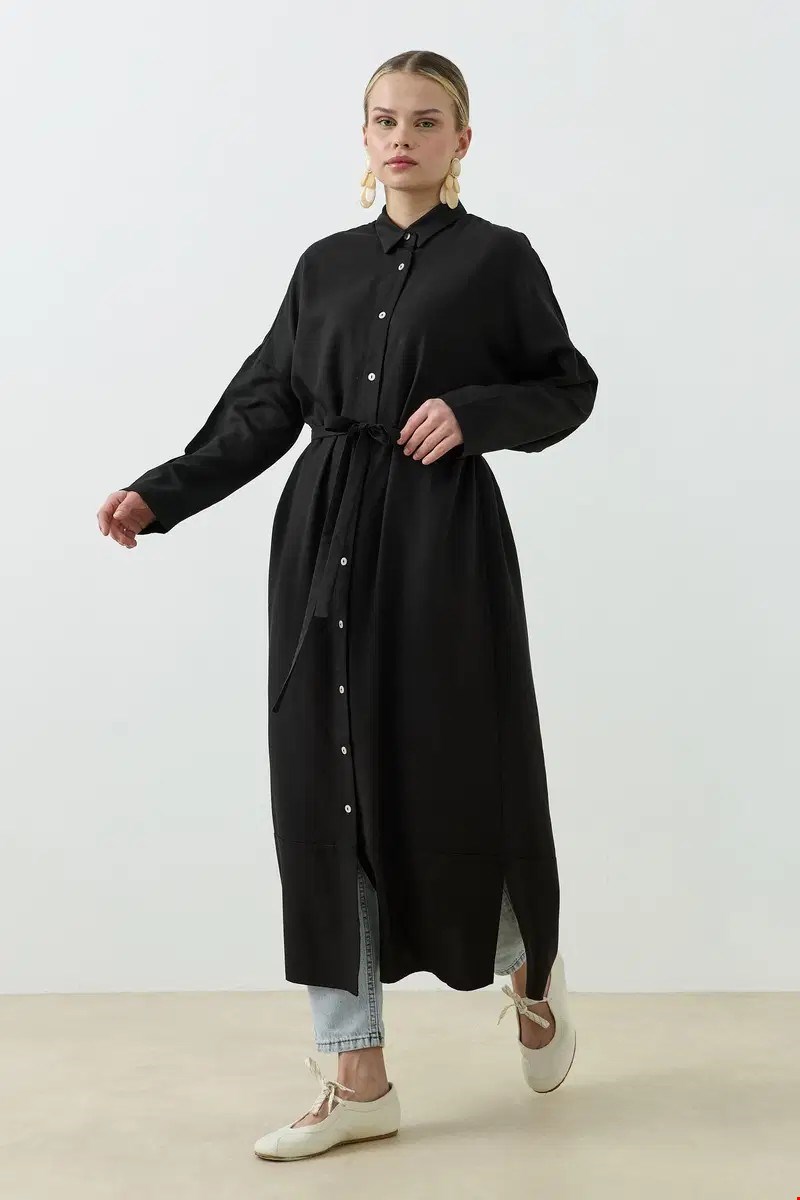 Qanu Tensel Oversize Gömlek Siyah