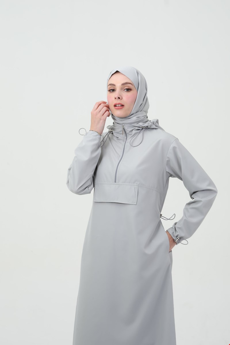 Qanu Uzun Tesettür Mayo 3'lü Set Gri