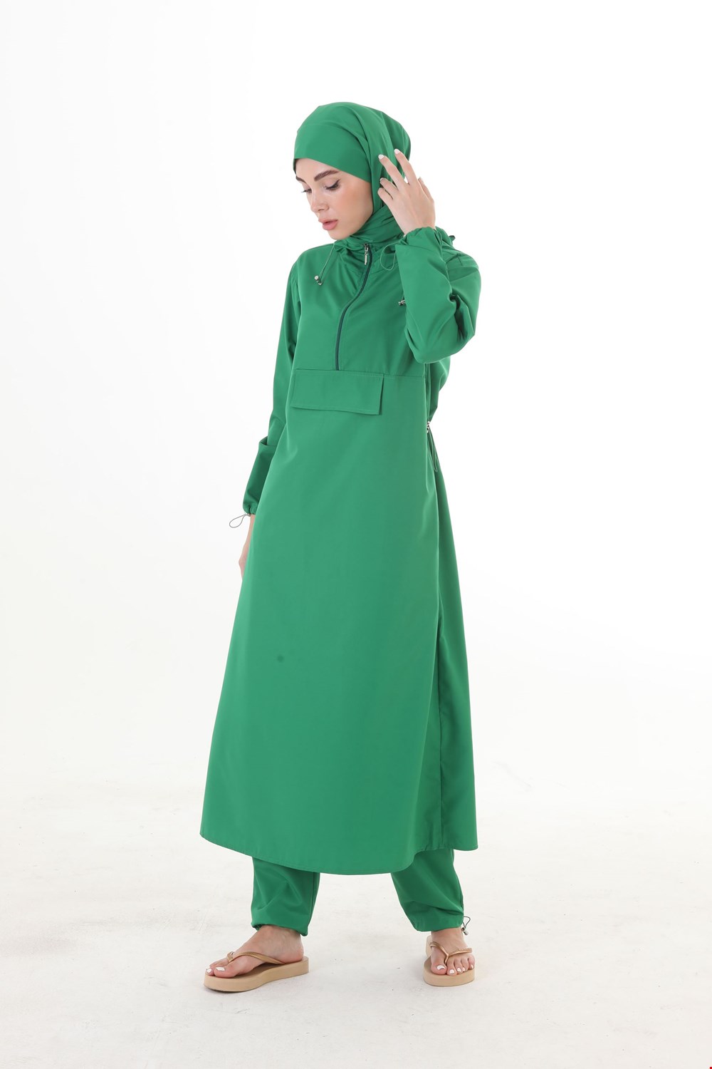 Qanu Uzun Tesettür Mayo 3'lü Set Yesil