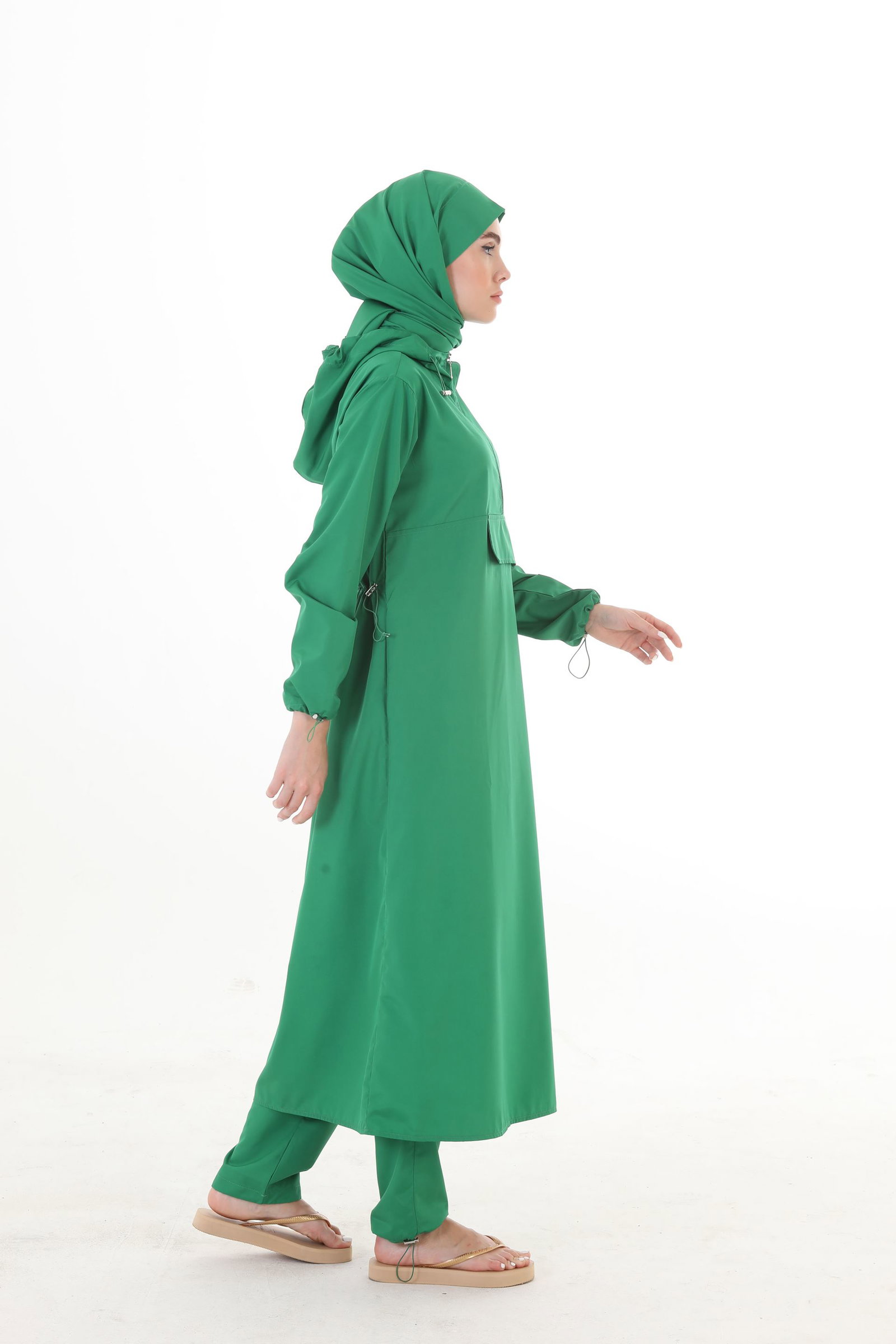 Qanu Uzun Tesettür Mayo 3'lü Set Yesil