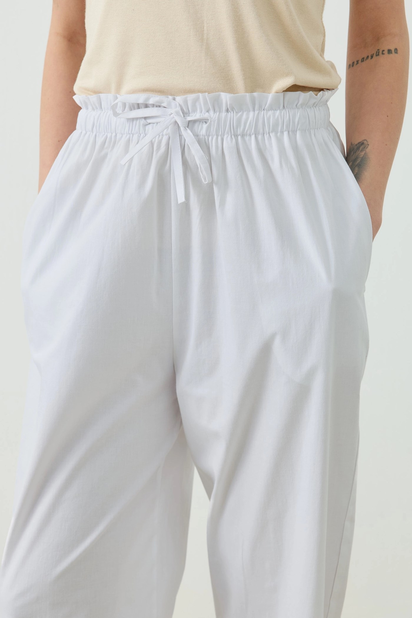 Qanu Else Poplin Pantolon Beyaz