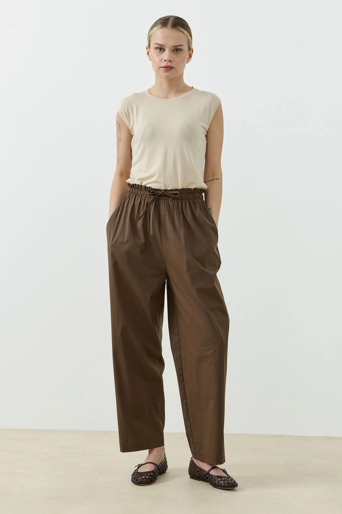 Qanu Else Poplin Pantolon Kahverengi