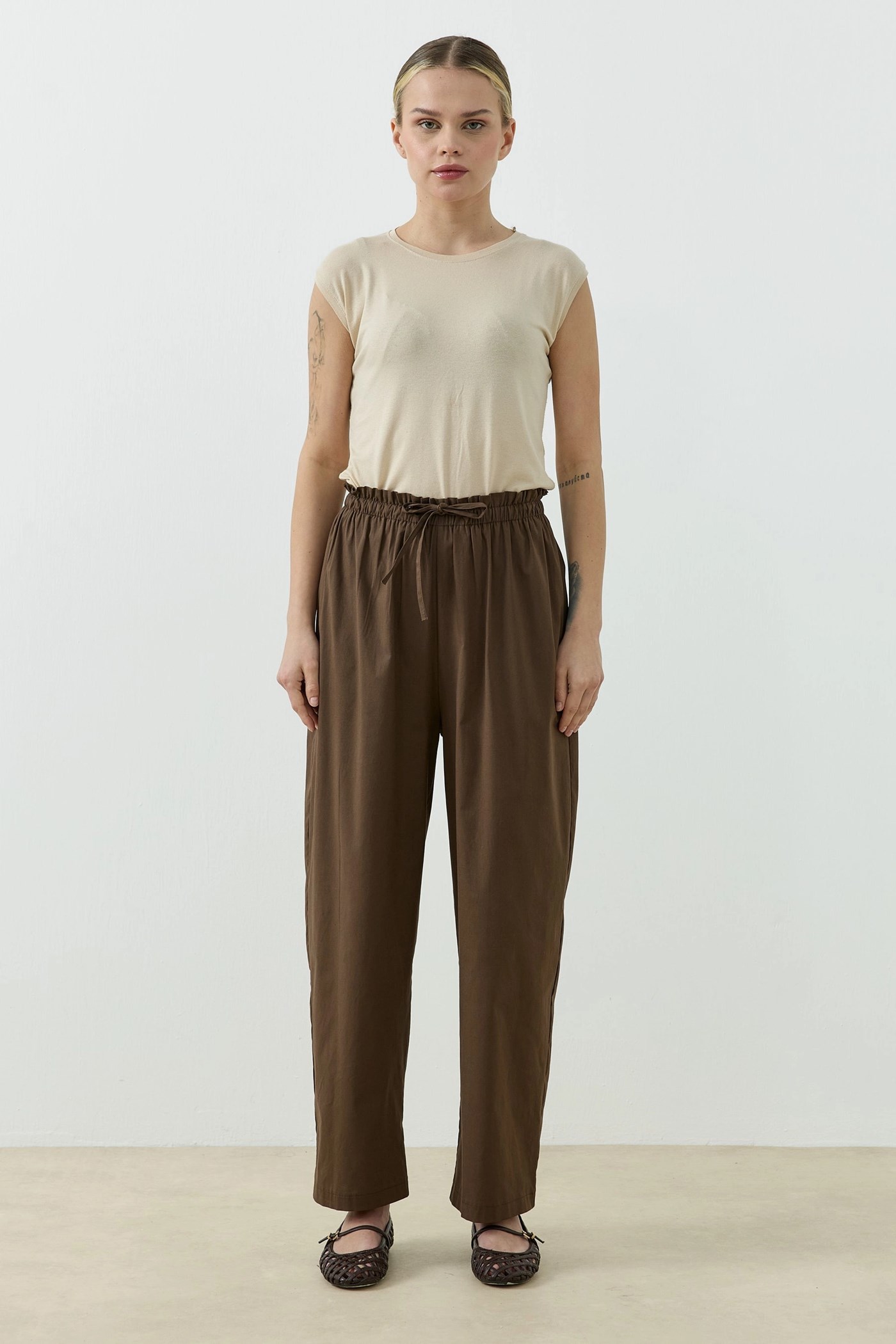 Qanu Else Poplin Pantolon Kahverengi