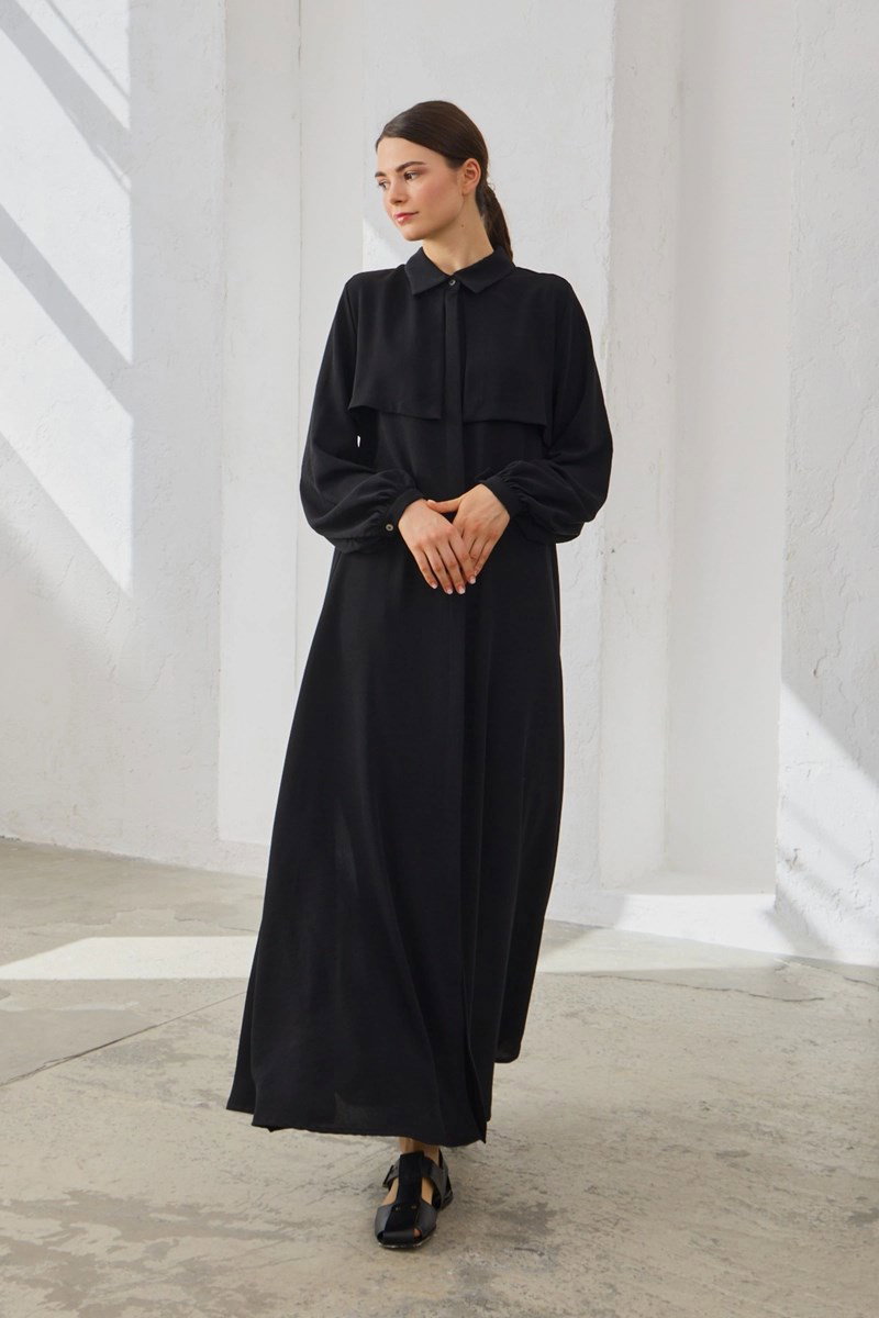 Qanu Kapaklı Ferace Siyah 