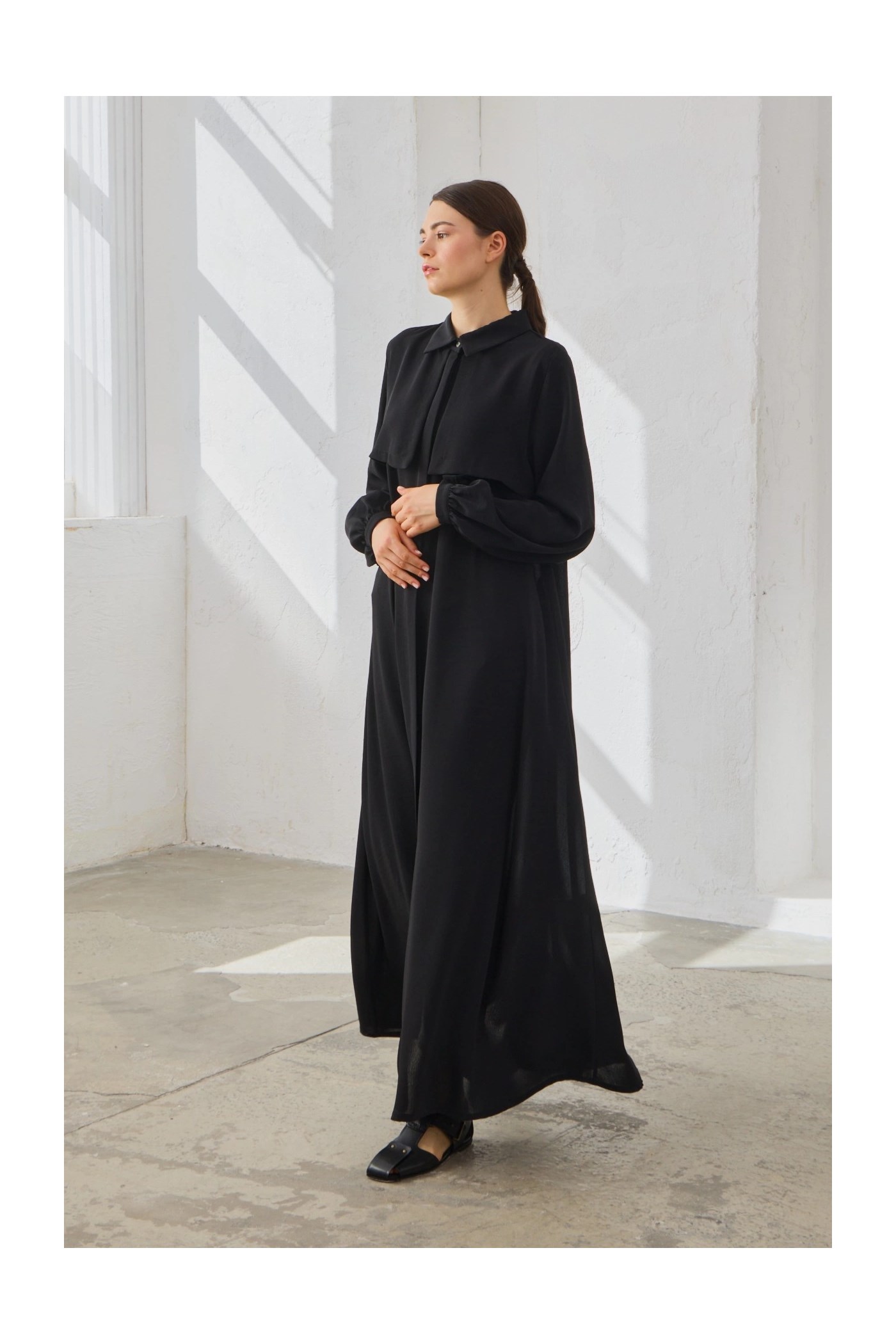 Qanu Kapaklı Ferace Siyah 