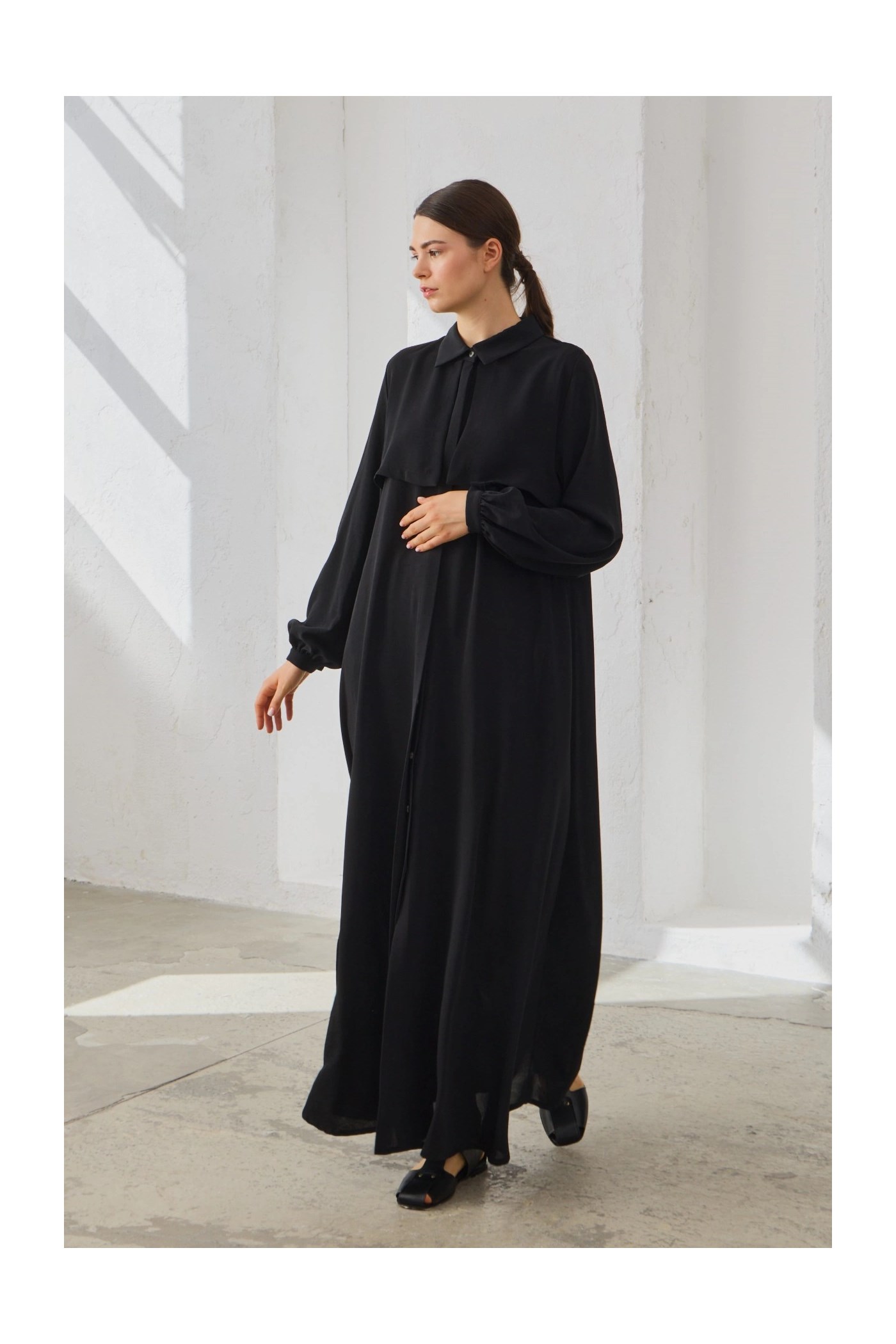 Qanu Kapaklı Ferace Siyah 