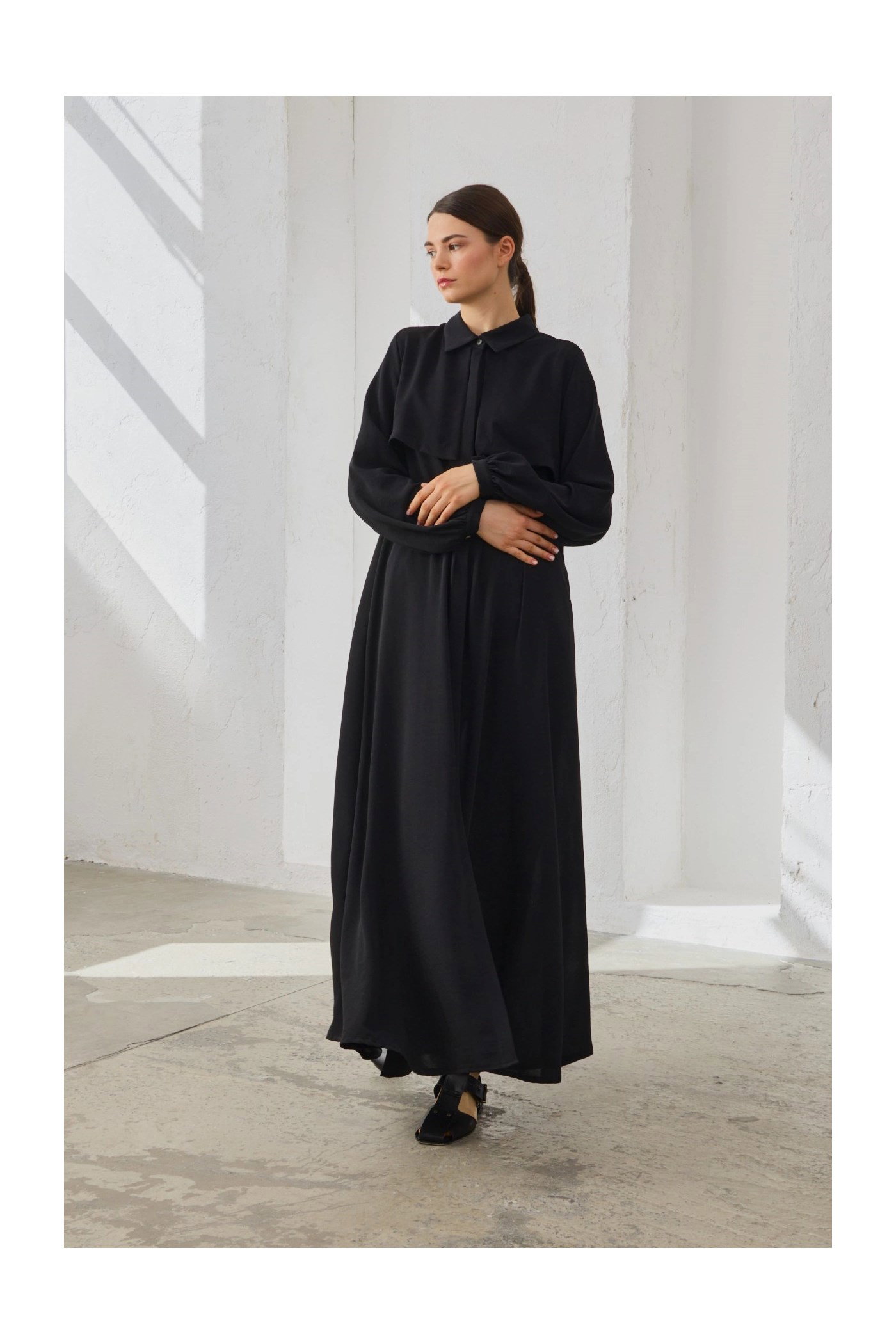 Qanu Kapaklı Ferace Siyah 