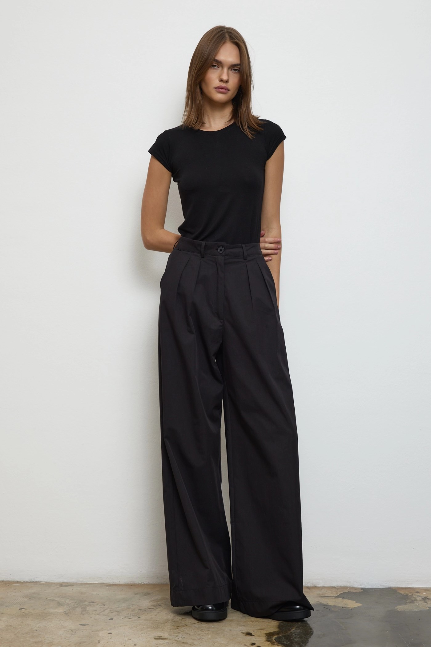 Qanu Pamuklu Palazzo Pantolon Siyah 