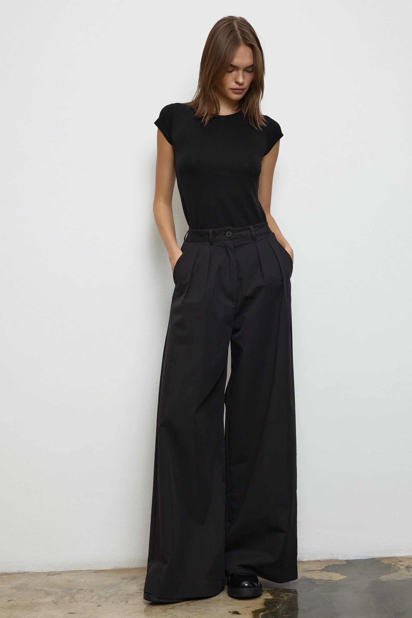 Qanu Pamuklu Palazzo Pantolon Siyah 