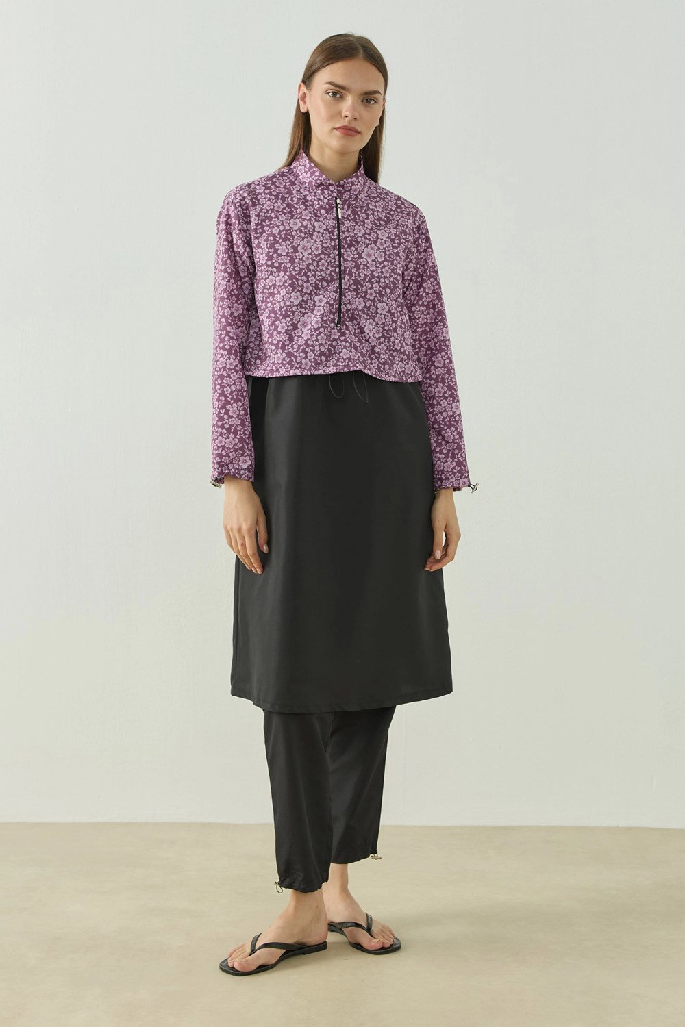 Qanu Pattern Tesettür Mayo Tunik Mürdüm