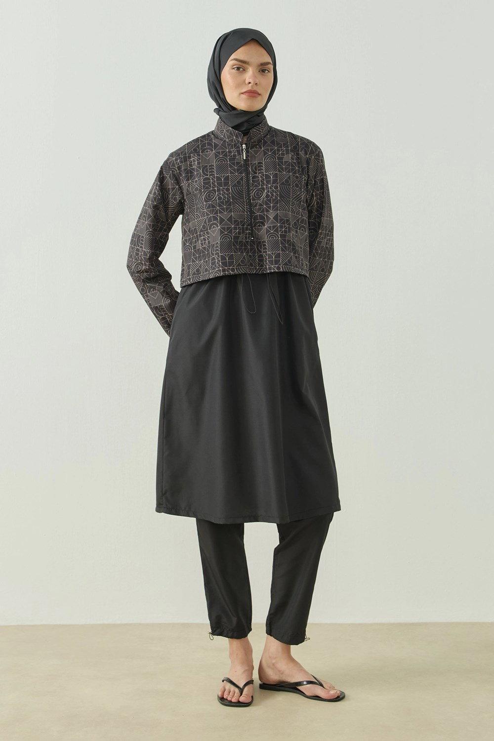Qanu Pattern Tesettür Mayo Tunik Siyah