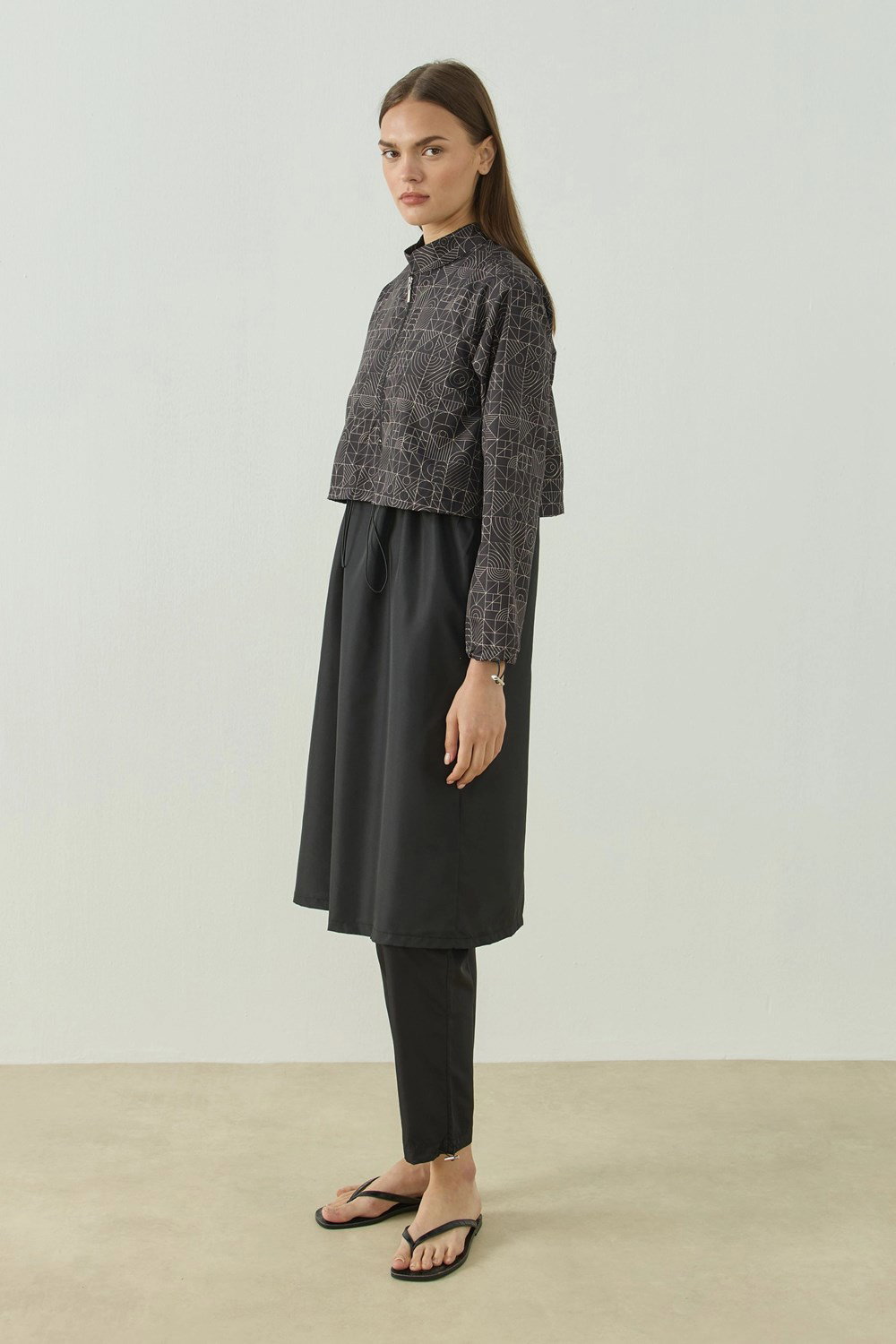 Qanu Pattern Tesettür Mayo Tunik Siyah