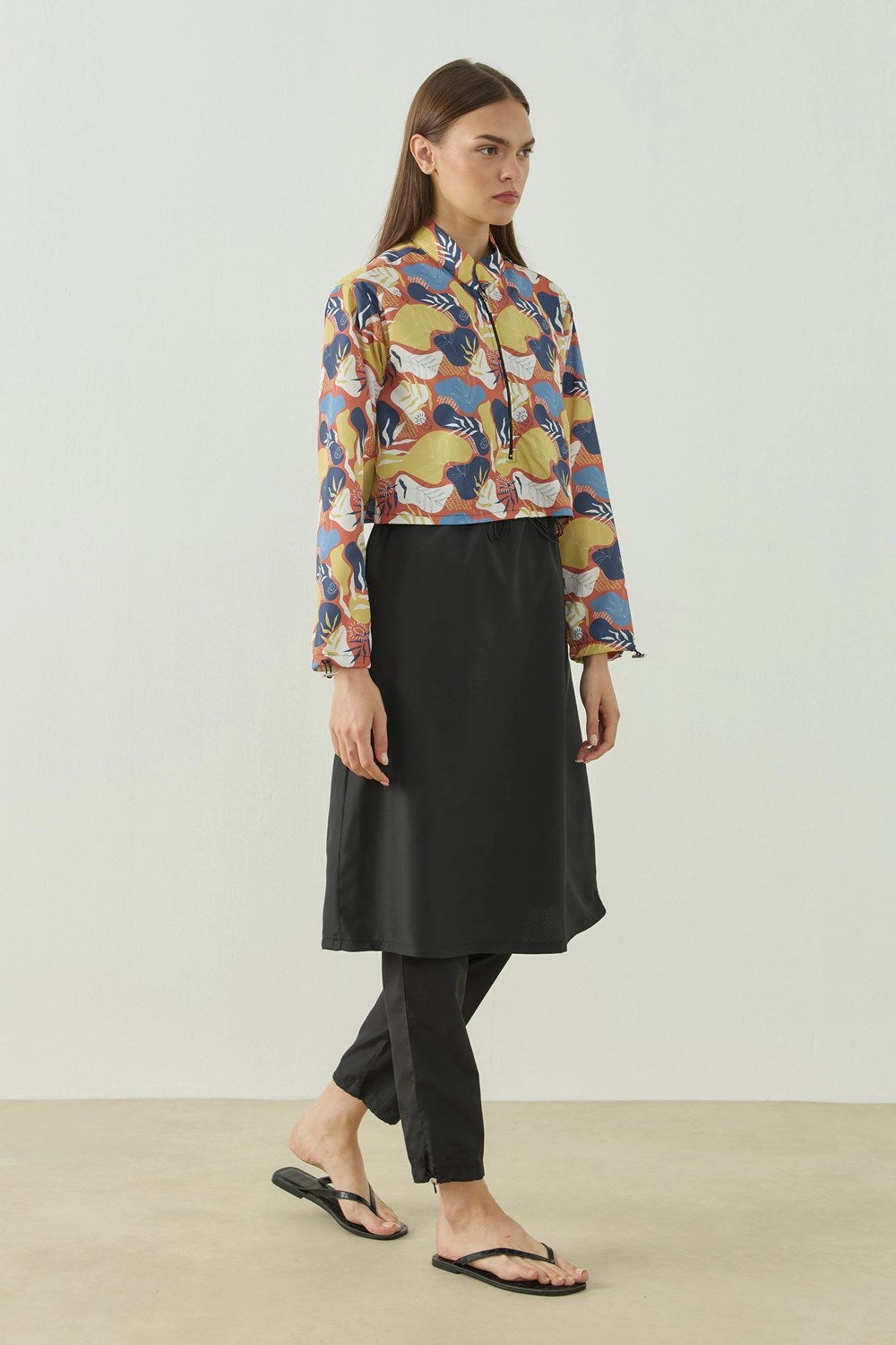Qanu Pattern Tesettür Mayo Tunik Turuncu 