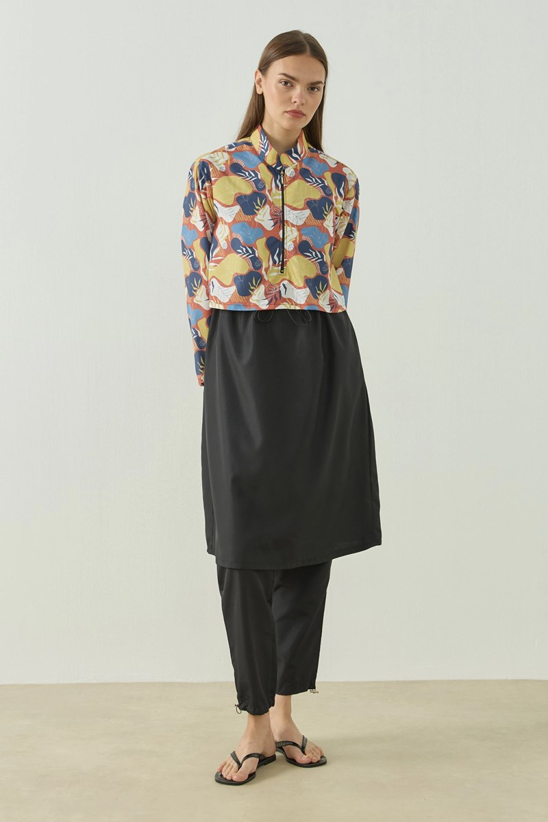 Qanu Pattern Tesettür Mayo Tunik Turuncu 