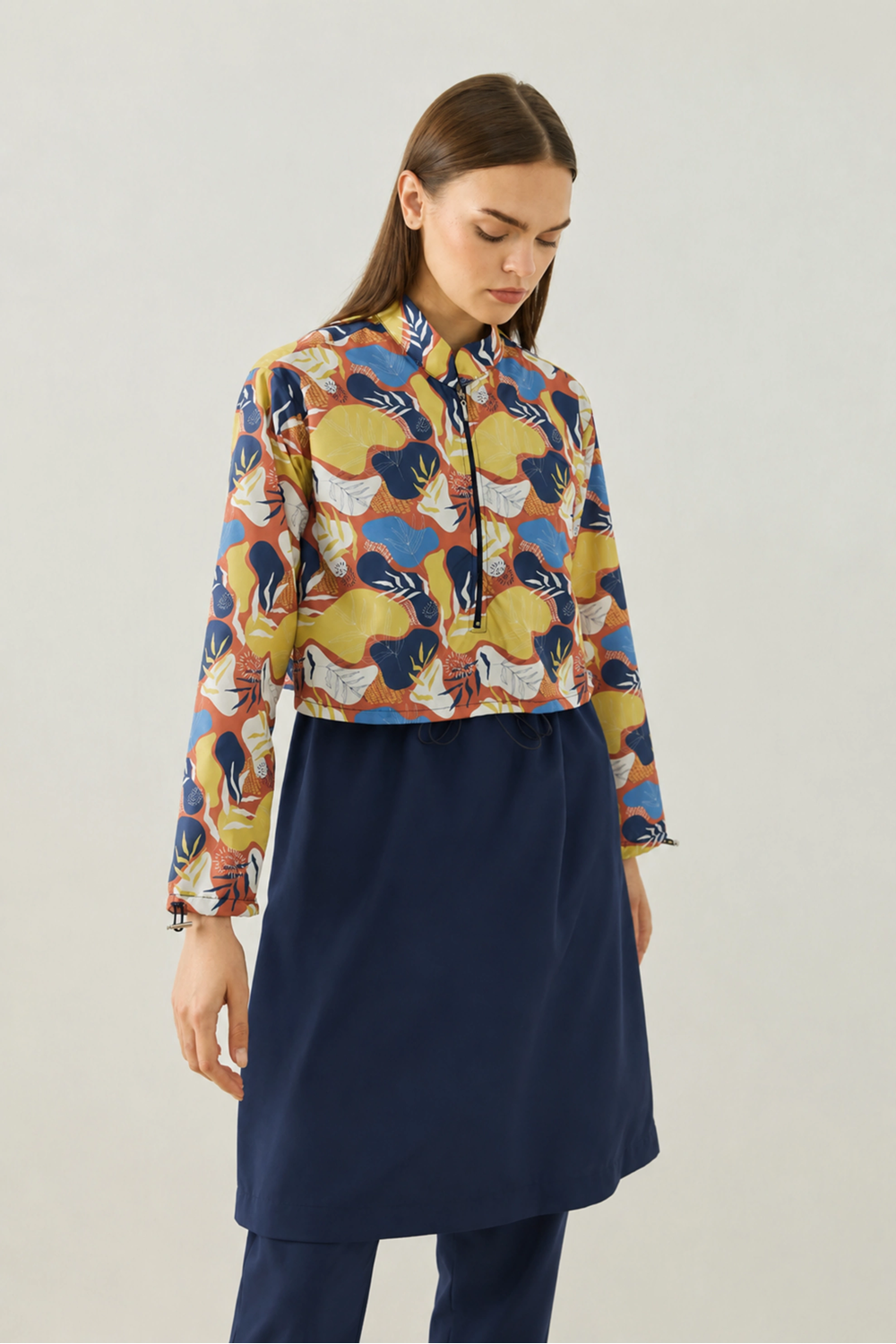 Qanu Pattern Tesettür Mayo Tunik Turuncu 