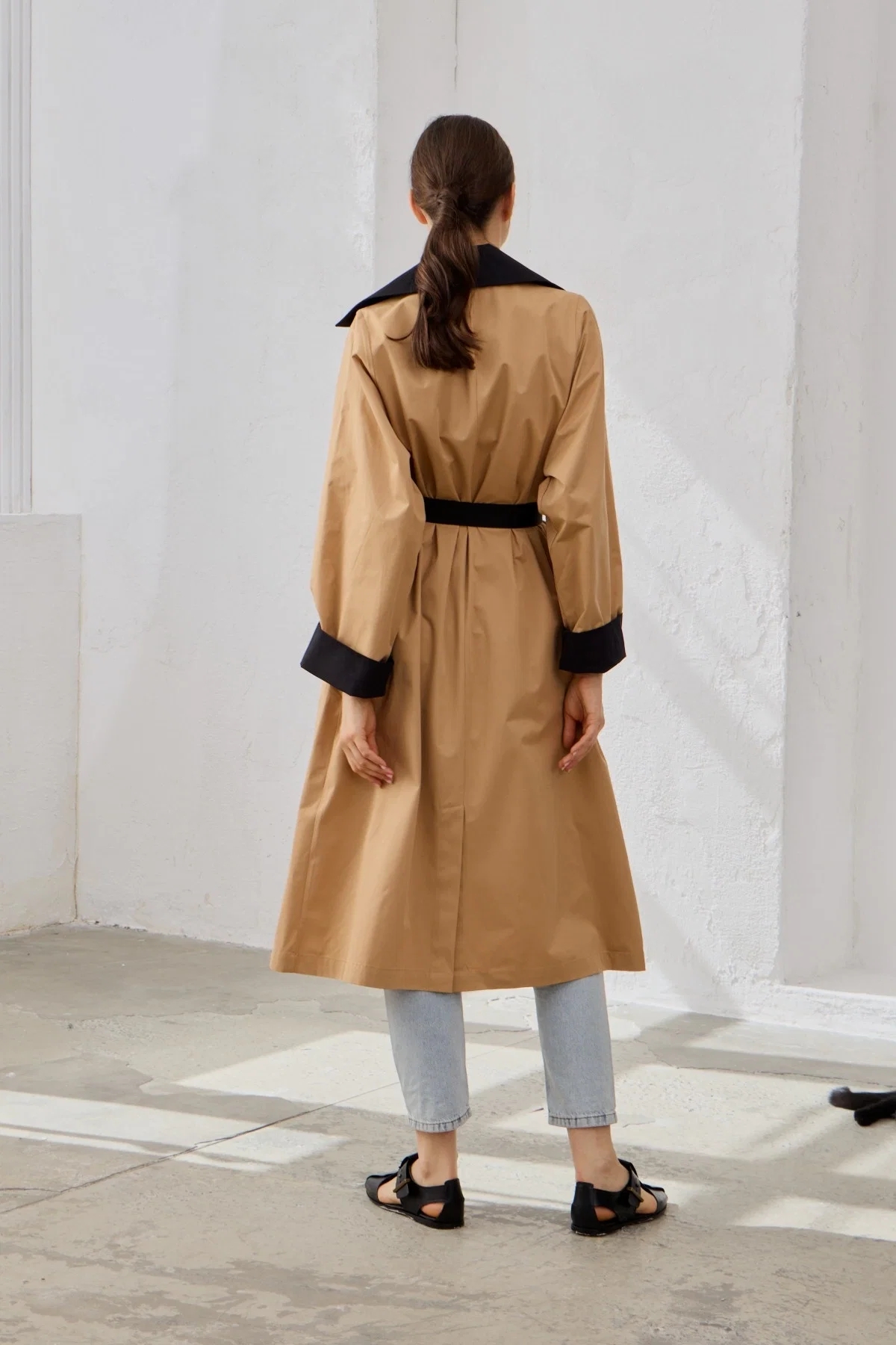 Qanu Special Trençkot Siyah-Camel 